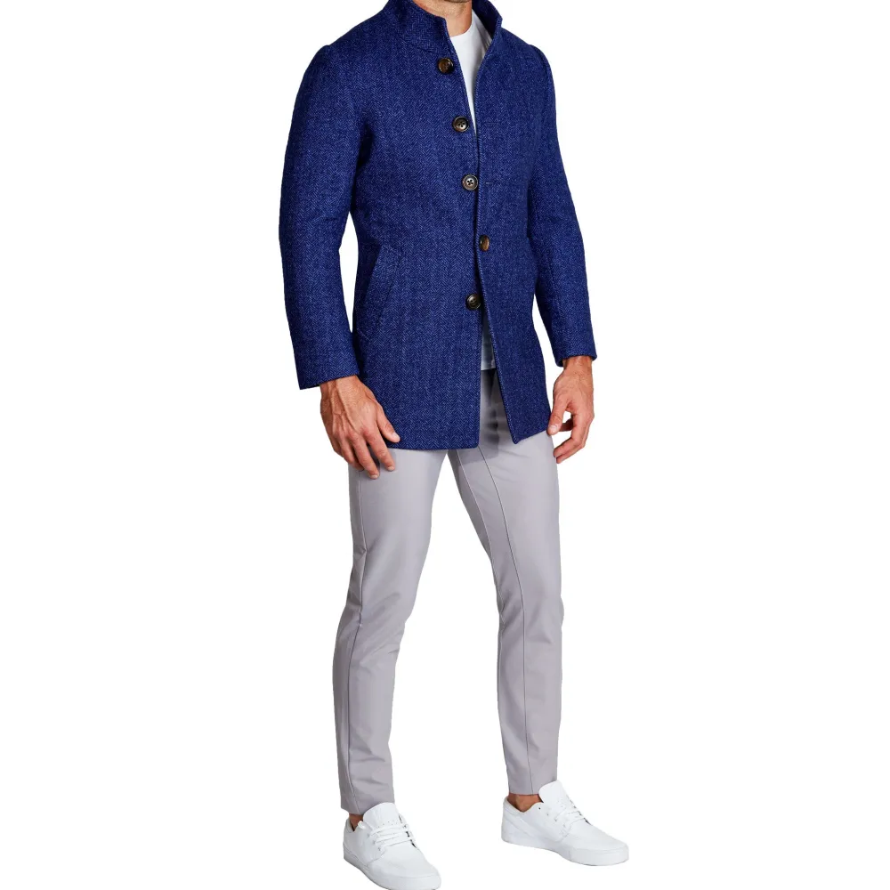 State and Liberty Cobalt Herringbone Open Button Overcoat| Coats & Jackets