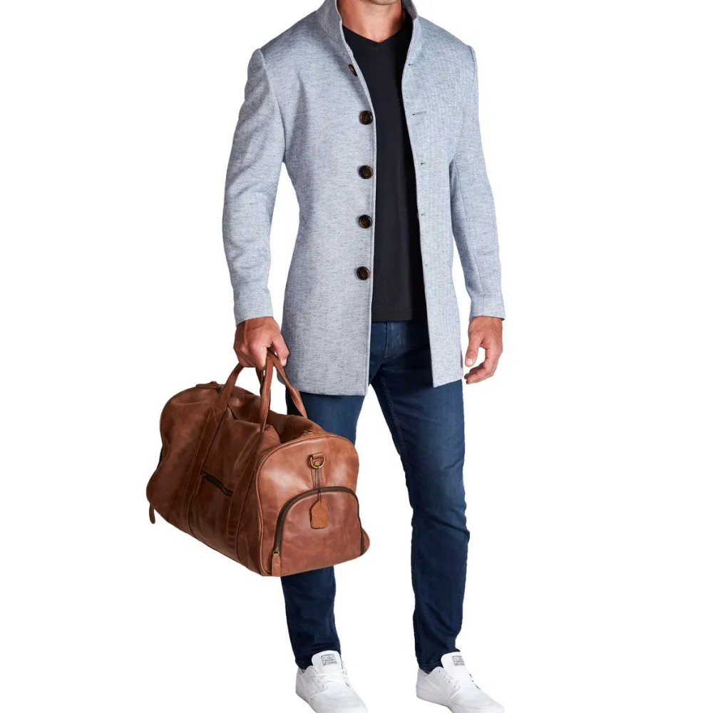 State and Liberty Light Blue Herringbone Overcoat| Coats & Jackets