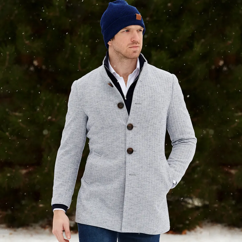 State and Liberty Light Blue Herringbone Overcoat| Coats & Jackets