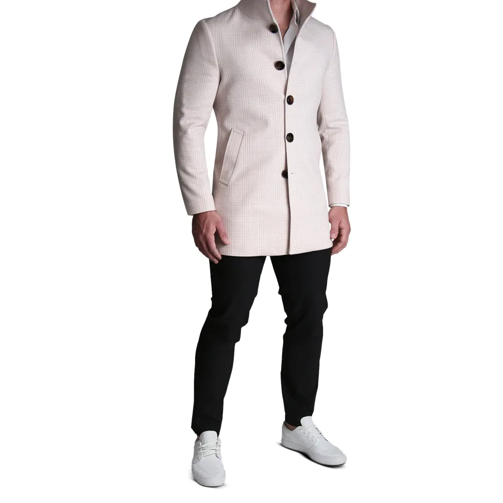 State and Liberty Light Tan Plaid Open Button Overcoat| Coats & Jackets