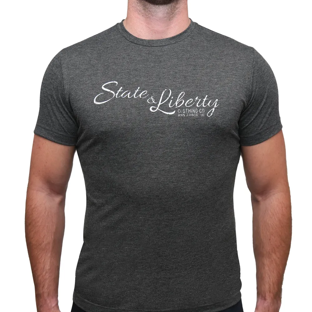 State and Liberty Logo T-Shirt - Charcoal| T-shirts|Polos