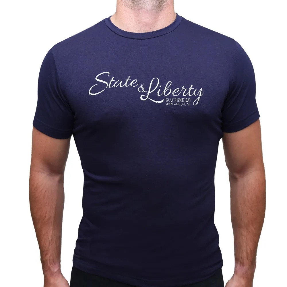 State and Liberty Logo T-Shirt - Navy| T-shirts|Polos
