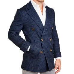 State and Liberty Navy Plaid Double-Breasted Overcoat| Coats & Jackets