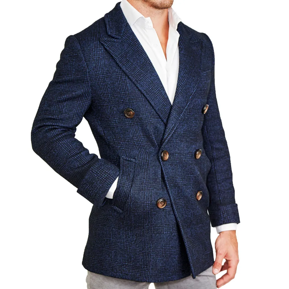 State and Liberty Navy Plaid Double-Breasted Overcoat| Coats & Jackets