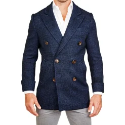 State and Liberty Navy Plaid Double-Breasted Overcoat| Coats & Jackets