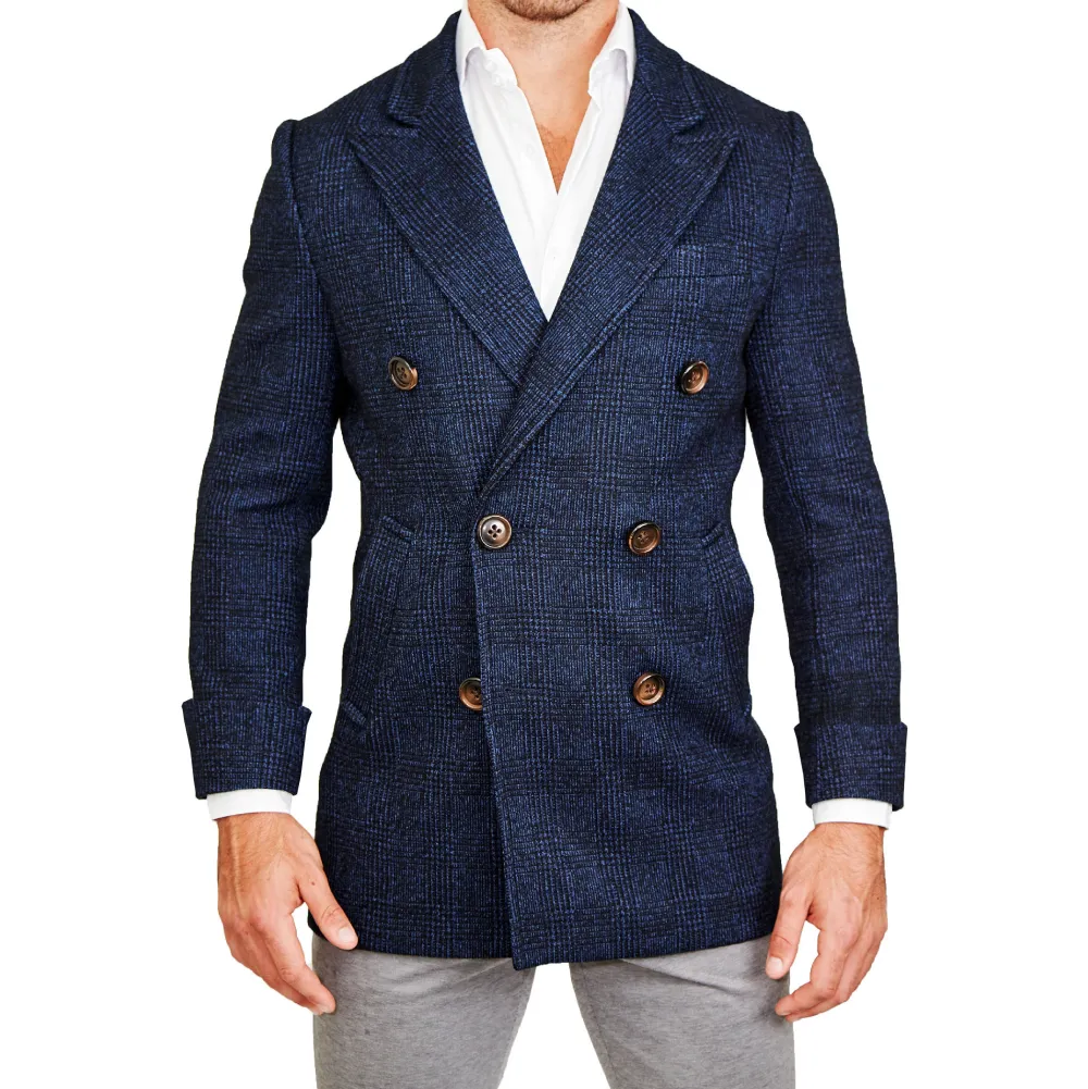 State and Liberty Navy Plaid Double-Breasted Overcoat| Coats & Jackets
