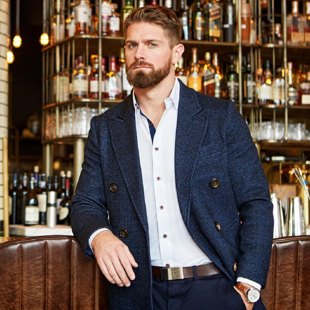 State and Liberty Navy Plaid Double-Breasted Overcoat| Coats & Jackets