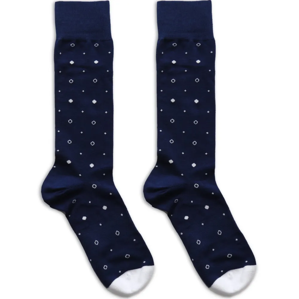 State and Liberty Navy with White Circles Dress Socks| Accessories