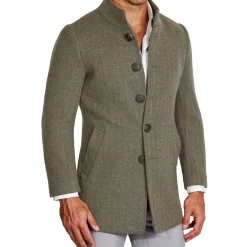 State and Liberty Olive Herringbone Open Button Overcoat| Coats & Jackets