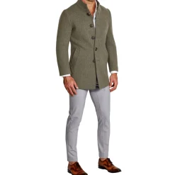 State and Liberty Olive Herringbone Open Button Overcoat| Coats & Jackets