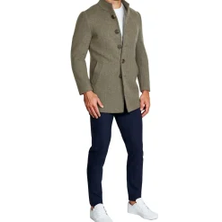 State and Liberty Olive Herringbone Open Button Overcoat| Coats & Jackets