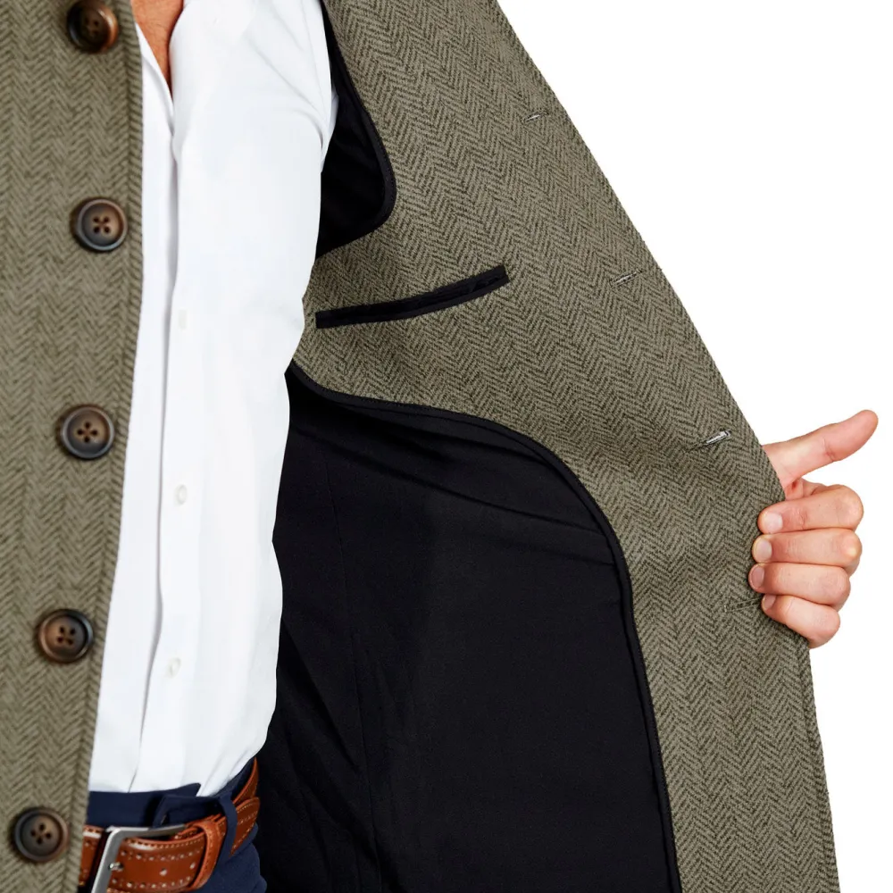 State and Liberty Olive Herringbone Open Button Overcoat| Coats & Jackets