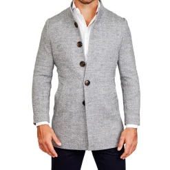 State and Liberty Open Button Overcoat - Grey Herringbone| Coats & Jackets