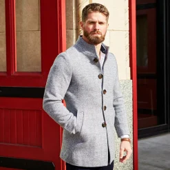 State and Liberty Open Button Overcoat - Grey Herringbone| Coats & Jackets