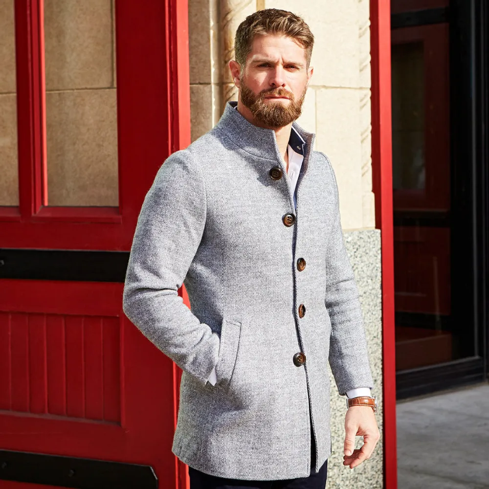 State and Liberty Open Button Overcoat - Grey Herringbone| Coats & Jackets