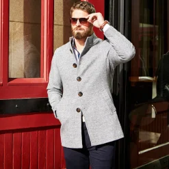 State and Liberty Open Button Overcoat - Grey Herringbone| Coats & Jackets