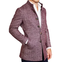 State and Liberty Open Button Overcoat - Maroon Herringbone| Coats & Jackets