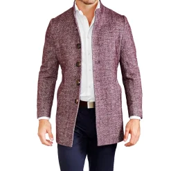State and Liberty Open Button Overcoat - Maroon Herringbone| Coats & Jackets
