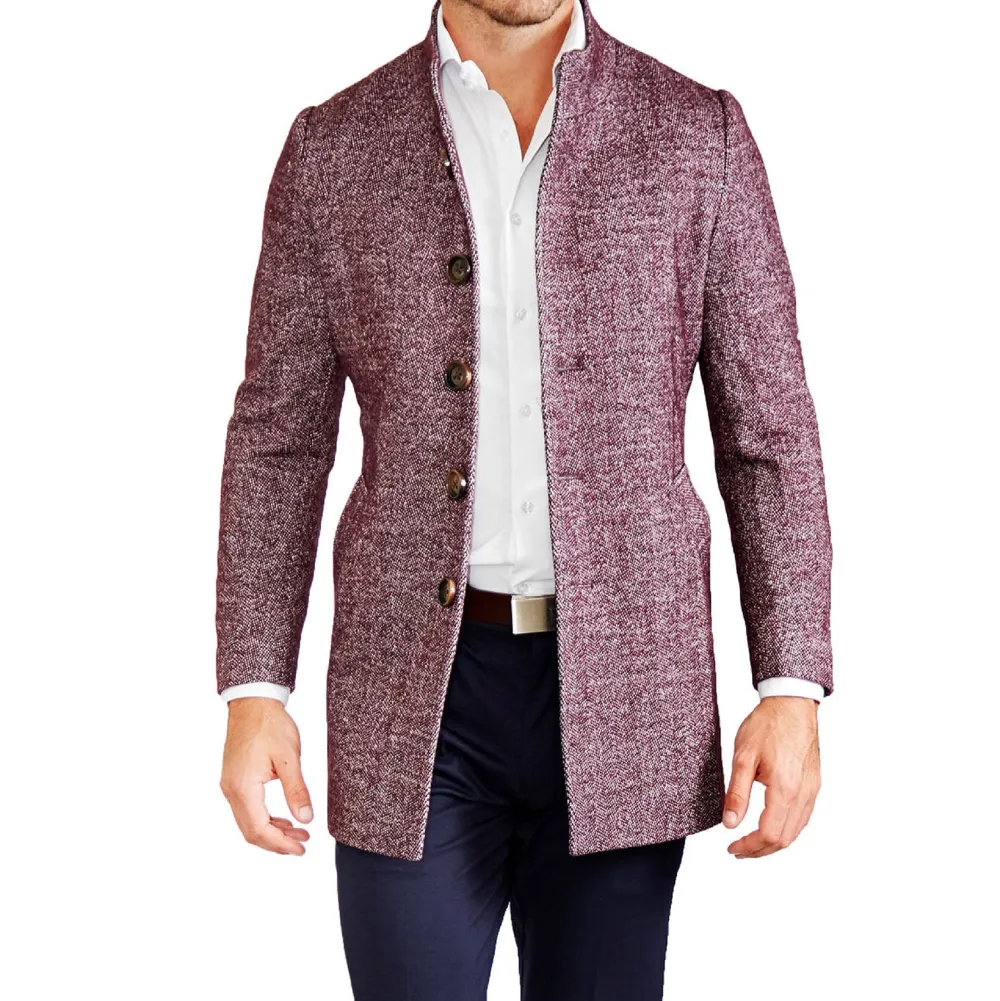 State and Liberty Open Button Overcoat - Maroon Herringbone| Coats & Jackets