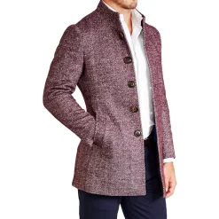 State and Liberty Open Button Overcoat - Maroon Herringbone| Coats & Jackets
