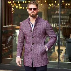 State and Liberty Open Button Overcoat - Maroon Herringbone| Coats & Jackets