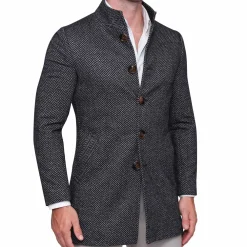 State and Liberty Open Button Overcoat - Navy & Grey Chevron| Coats & Jackets