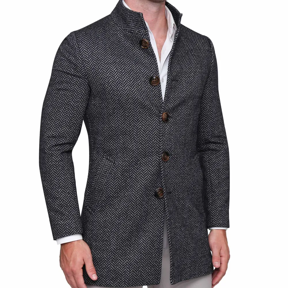 State and Liberty Open Button Overcoat - Navy & Grey Chevron| Coats & Jackets