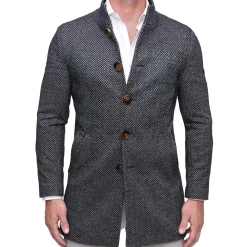 State and Liberty Open Button Overcoat - Navy & Grey Chevron| Coats & Jackets