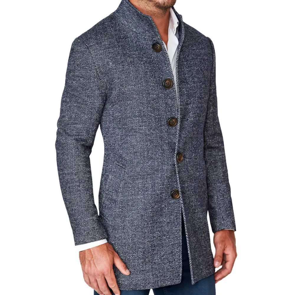 State and Liberty Open Button Overcoat - Navy Herringbone| Coats & Jackets