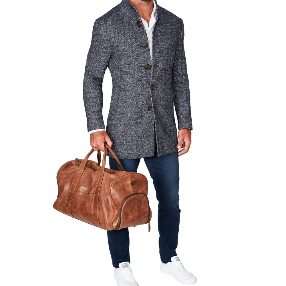 State and Liberty Open Button Overcoat - Navy Herringbone| Coats & Jackets