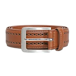 State and Liberty Perforated Leather Belt - Light Brown| Accessories