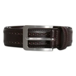 State and Liberty Perforated Leather Belt - Dark Brown| Accessories