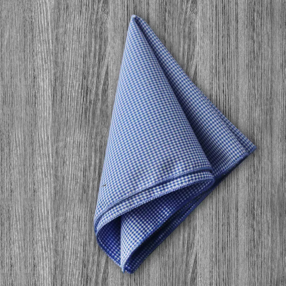 State and Liberty Pocket Square - Blue Microcheck| Accessories