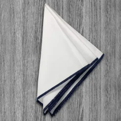 State and Liberty Pocket Square - White With Blue Edge Stitch| Accessories