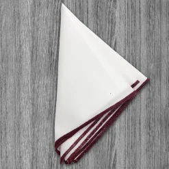 State and Liberty Pocket Square - White With Maroon Edge Stitch| Accessories