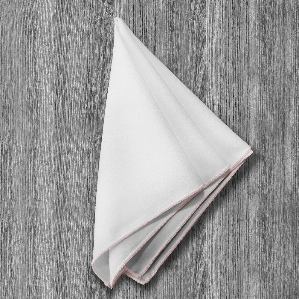 State and Liberty Pocket Square - White With Pink Edge Stitch| Accessories