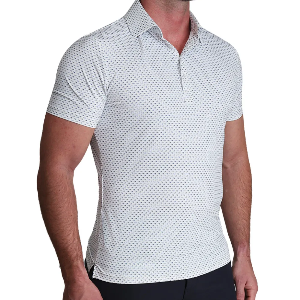 State and Liberty "The Archie" Geo Double Royal Blue & White Square| Short Sleeve Button Downs|Polos