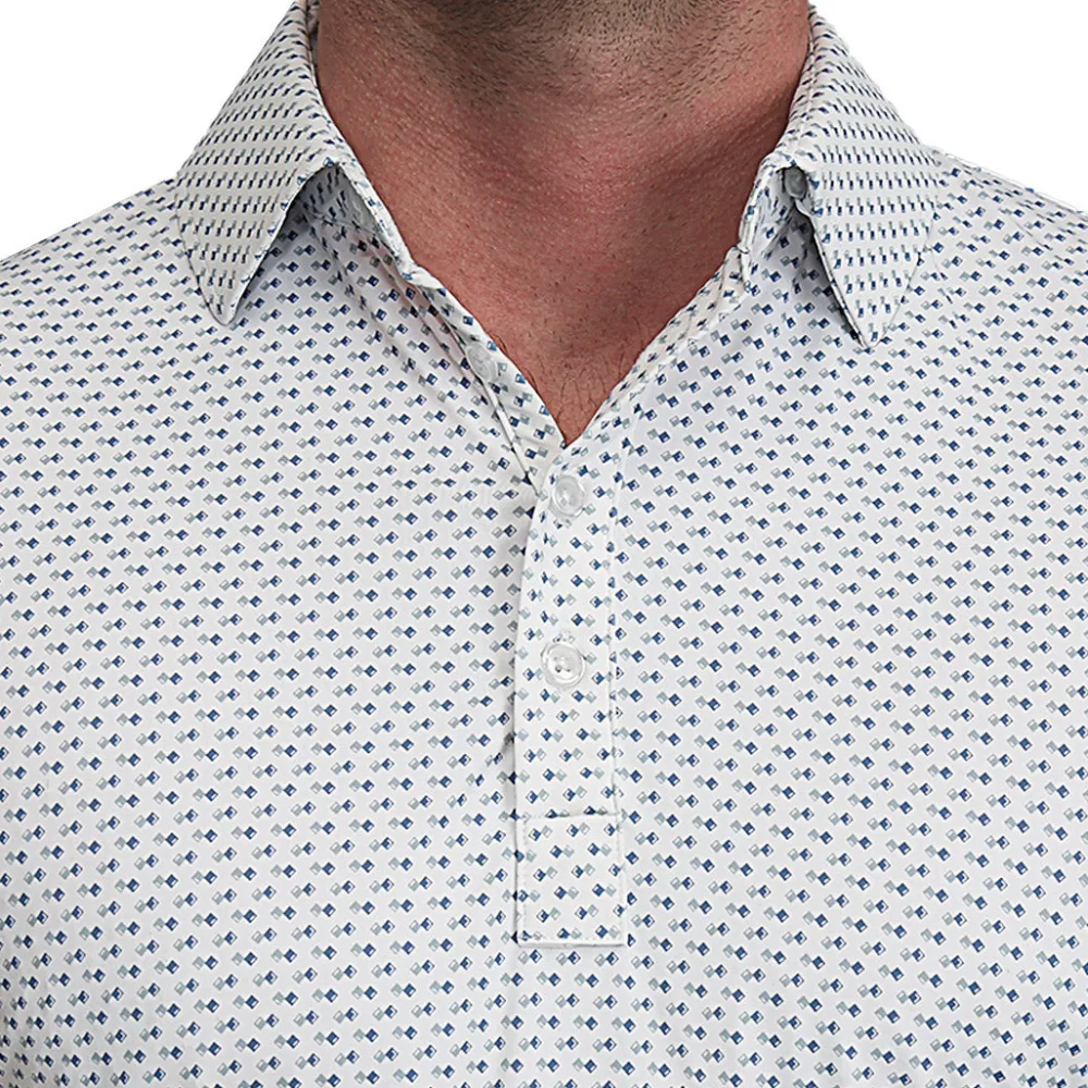 State and Liberty "The Archie" Geo Double Royal Blue & White Square| Short Sleeve Button Downs|Polos