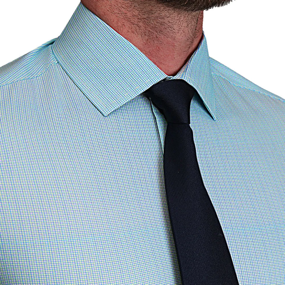 State and Liberty "The Atlas" Mint, Blue, & White Mini Check| Dress Shirts