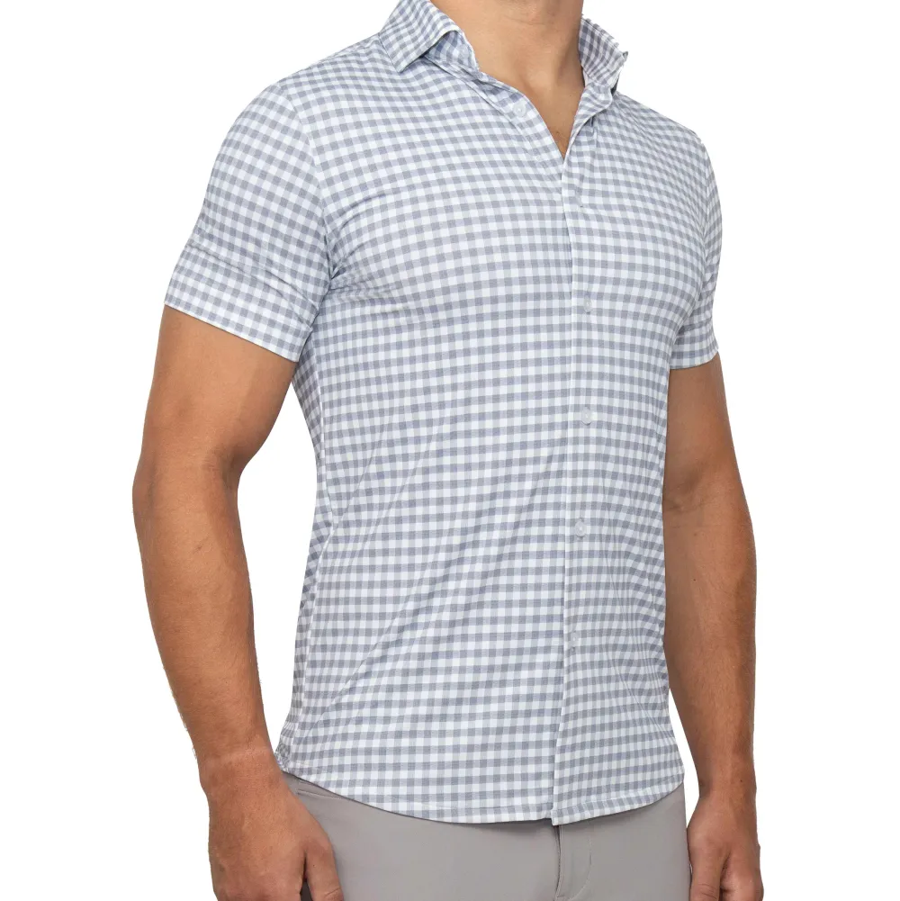 State and Liberty "The August" White & Grey Big Check Short Sleeve Button Down| T-shirts|Short Sleeve Button Downs