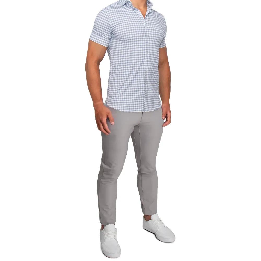 State and Liberty "The August" White & Grey Big Check Short Sleeve Button Down| T-shirts|Short Sleeve Button Downs
