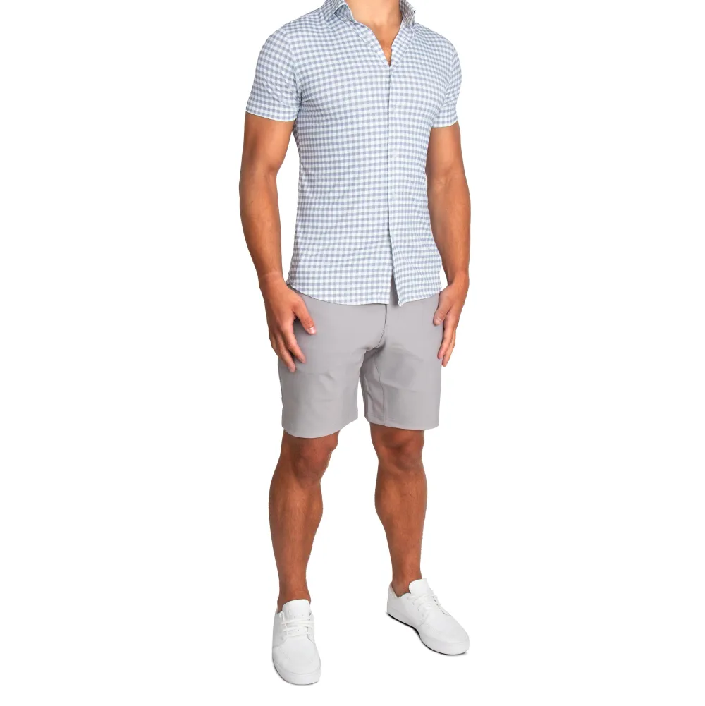 State and Liberty "The August" White & Grey Big Check Short Sleeve Button Down| T-shirts|Short Sleeve Button Downs