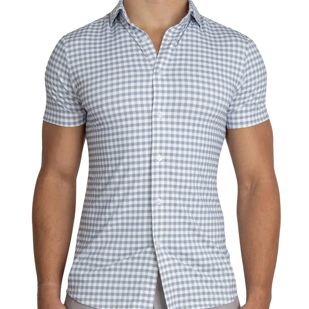State and Liberty "The August" White & Grey Big Check Short Sleeve Button Down| T-shirts|Short Sleeve Button Downs
