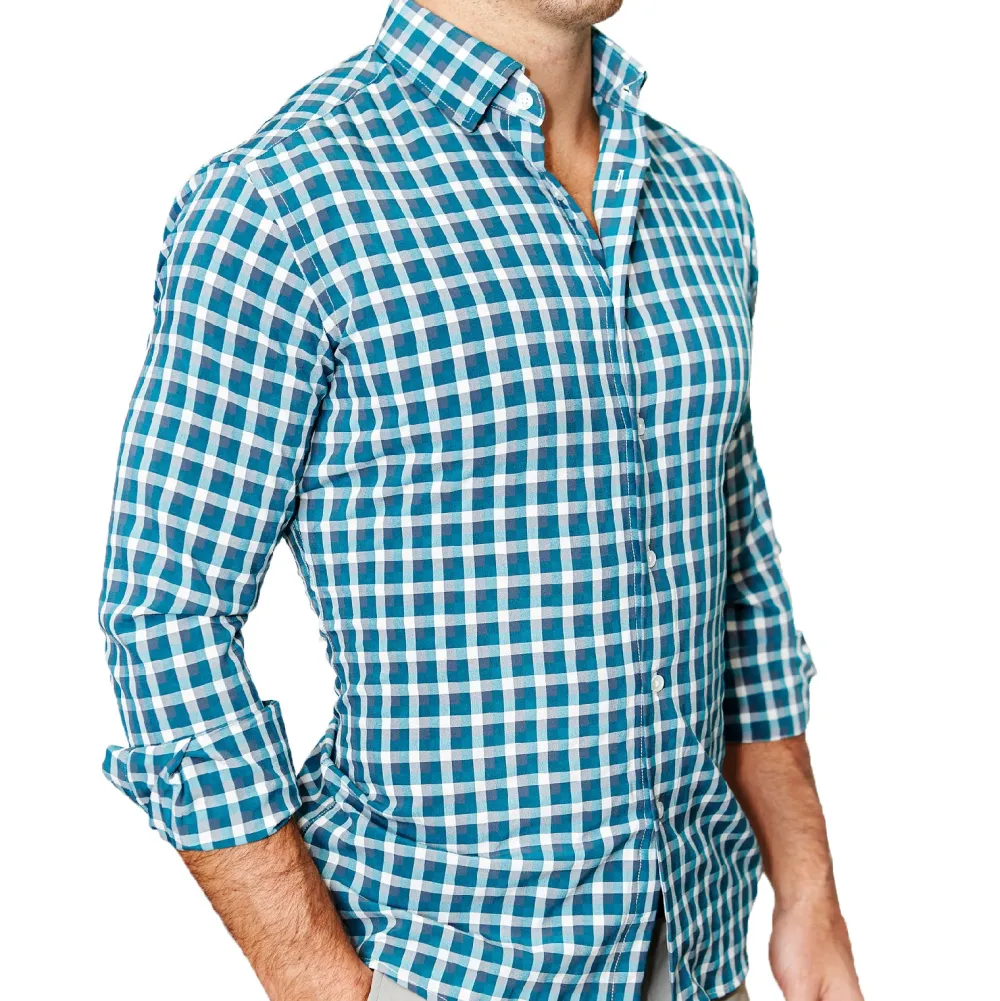 State and Liberty "The Bagley" Teal, Grey and White Triple Check| Dress Shirts