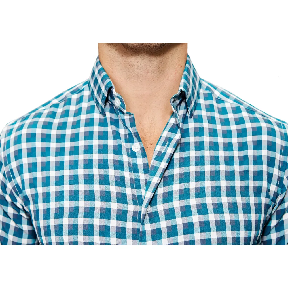 State and Liberty "The Bagley" Teal, Grey and White Triple Check| Dress Shirts