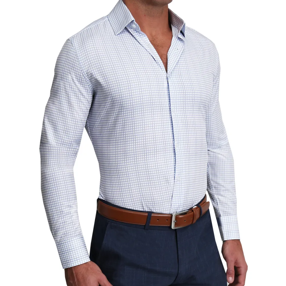 State and Liberty "The Baxter" Blue Mini Line Patterned Windowpane| Dress Shirts