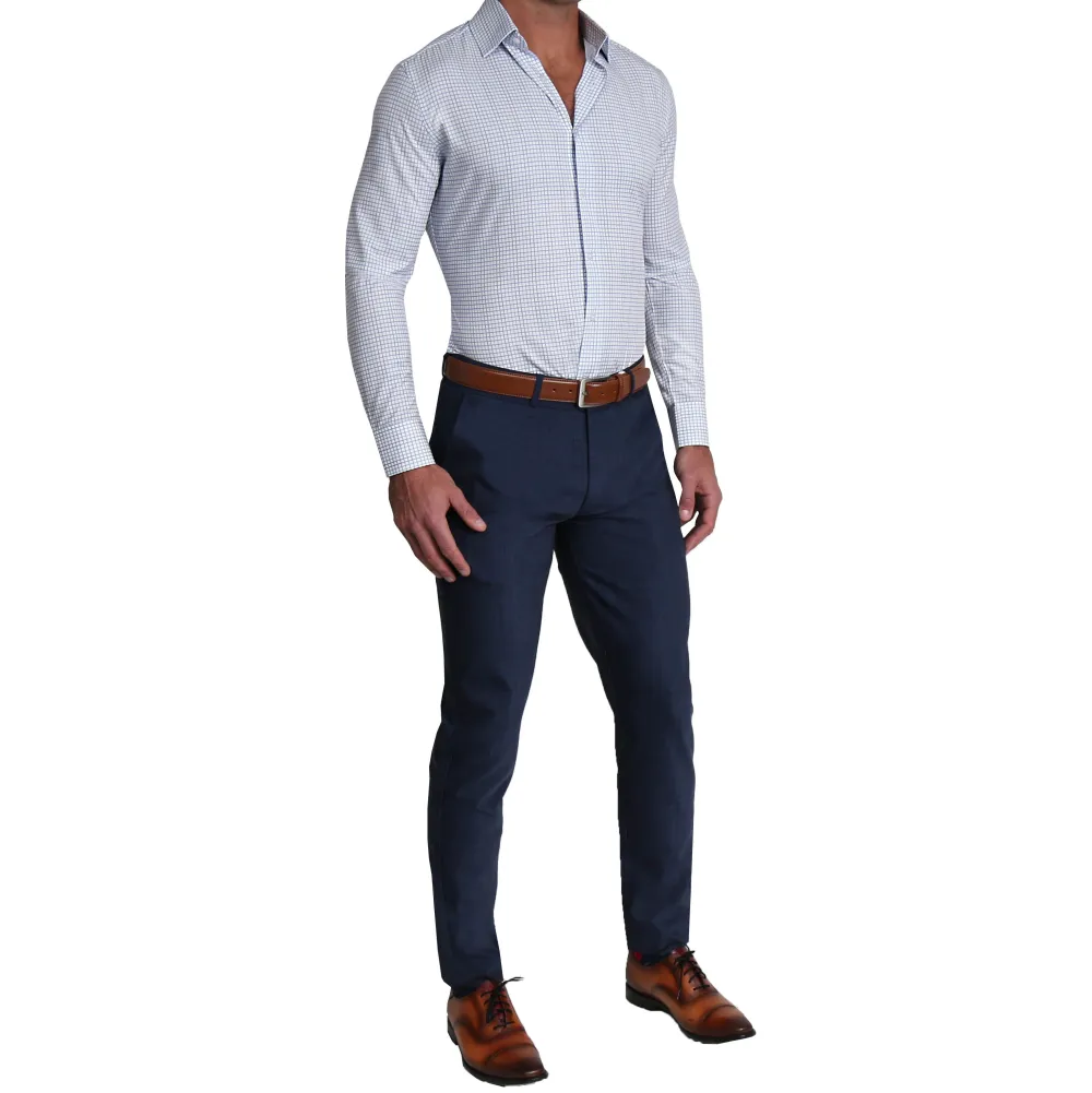 State and Liberty "The Baxter" Blue Mini Line Patterned Windowpane| Dress Shirts