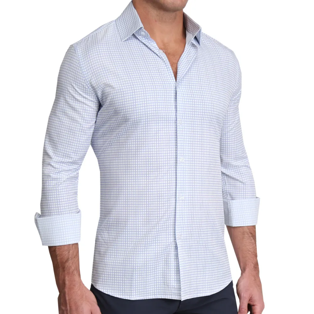 State and Liberty "The Baxter" Blue Mini Line Patterned Windowpane| Dress Shirts