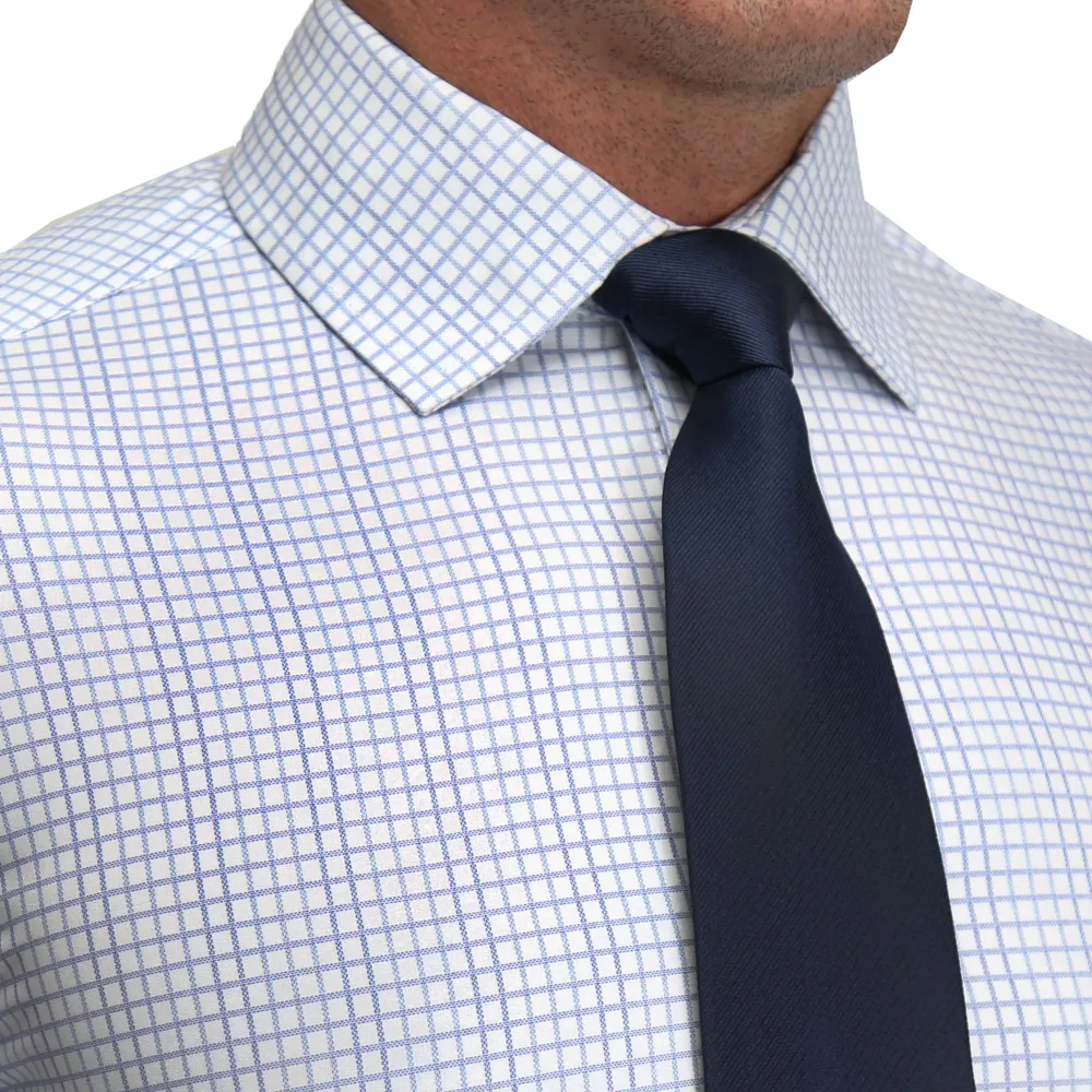 State and Liberty "The Baxter" Blue Mini Line Patterned Windowpane| Dress Shirts