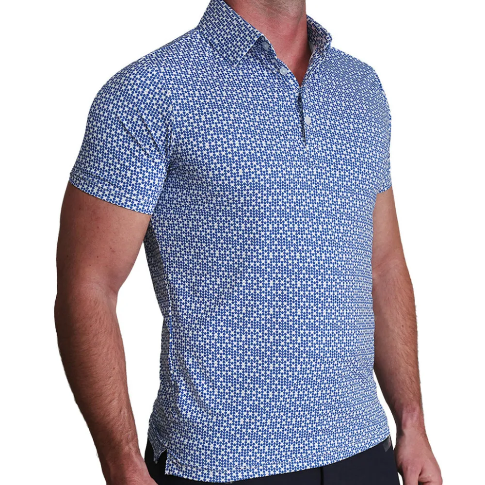 State and Liberty "The Beckham" Geo Royal Blue & White Double Circle| Short Sleeve Button Downs|Polos